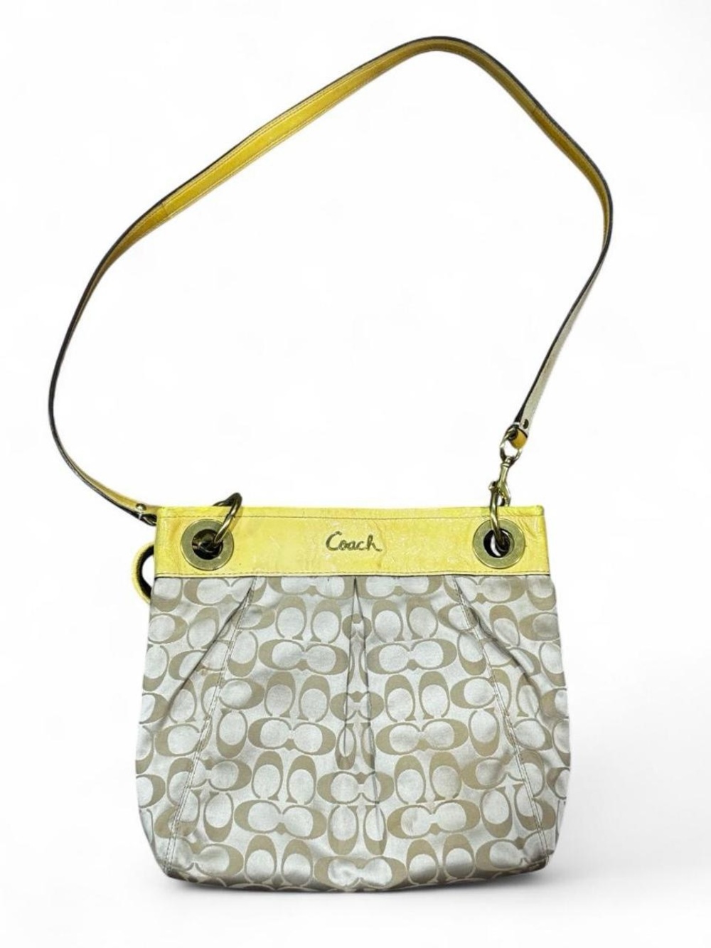 Coach Signature Yellow 
& White Shoulder Bag